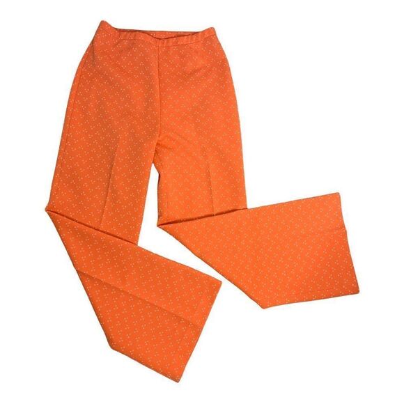 Vintage 70s Catalina Double Knit Leisure Pant Suit M Orange Bellbottoms Polyeste - Picture 6 of 10
